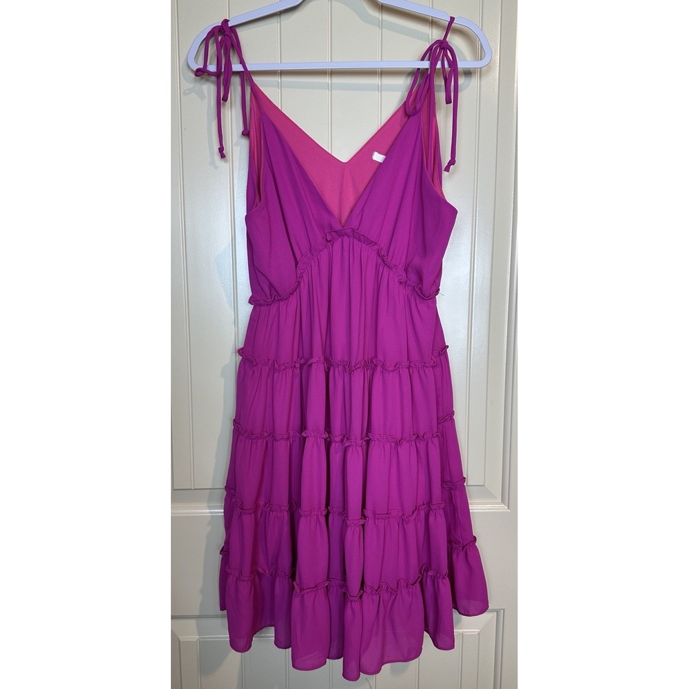 Caramela Pink Sleeveless Tiered‎ dress party wedding beach sz M GUC adj straps